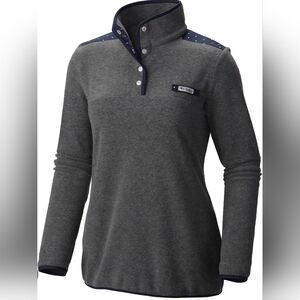 Columbia PFG Women's Gray Fleece Pullover Polka Dot Trim Size Small T-3371